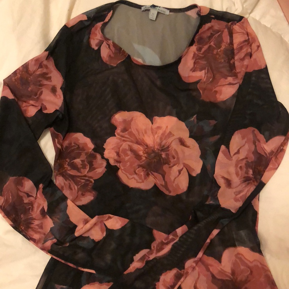 Flower Patterned Black See-through Bodysuit